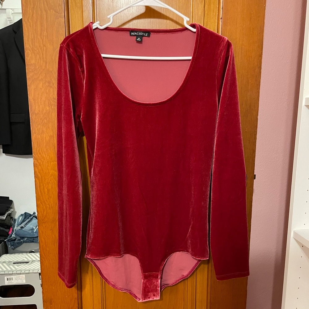 Dark Pink JCrew Factory Velvet Bodysuit
